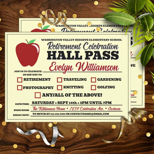 Lustiger Hall-Pass-Lehrerruhestandsfeier Einladung