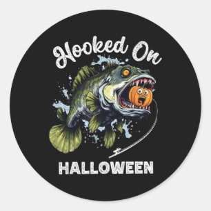 Lustiger Halloween-Angler Herren Zombie Byss Fisch Runder Aufkleber