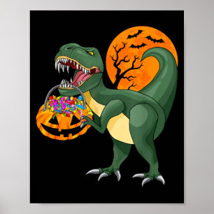 Lustiger Halloween-Dinosaurier-Kürbis Y T Rex Jung Poster