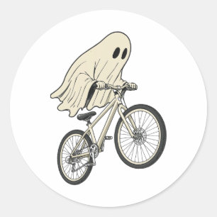 Lustiger Halloween-Geist fährt Fahrrad Mountainbik Runder Aufkleber