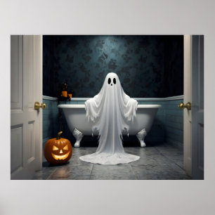 Lustiger Halloween-Geist in der Toilette im Badezi Poster