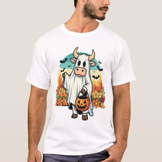 Lustiger Halloween-Geist-Kuh T-Shirt (Vorderseite)