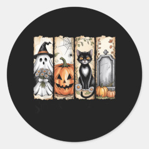 Lustiger Halloween-Geist Schwarze Katze Cottage Co Runder Aufkleber