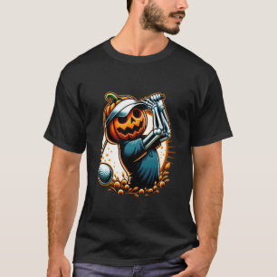 Lustiger Halloween-Golfer-Kürbis-Skelett T-Shirt