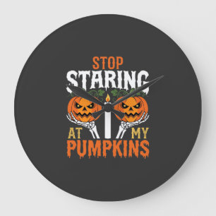 Lustiger Halloween-Halt den Blick von meinen Kürbi Große Wanduhr