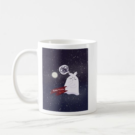 Lustiger Halloween-Humor Überdenkender Geist Kaffeetasse (Links)