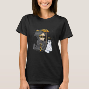 Lustiger Halloween-Katze Sensenmann Geist Winkel K T-Shirt