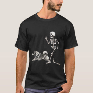 Lustiger Halloween Keeshond und Skelett T-Shirt