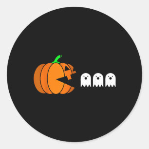 Lustiger Halloween-Kürbis essender Geist Gamer Män Runder Aufkleber