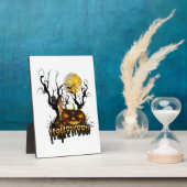Lustiger Halloween-Kürbis mit Eule Fotoplatte (Seite)
