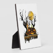 Lustiger Halloween-Kürbis mit Eule Fotoplatte (Seite)