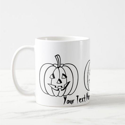 Lustiger Halloween-Kürbis mit herausgeschnittenem Kaffeetasse (Links)
