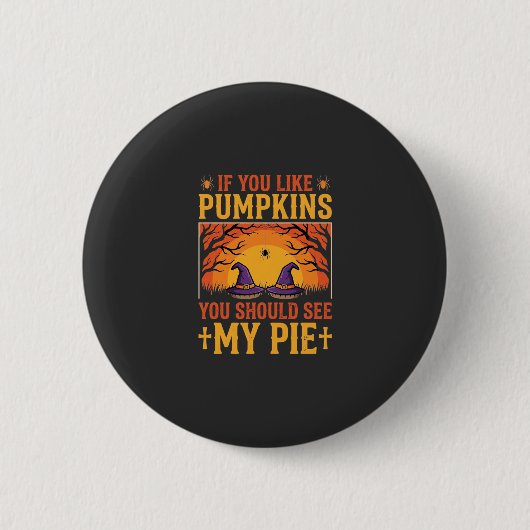 Lustiger Halloween-Kürbiskuchen-Hexen-Design_1 Button (Vorderseite)