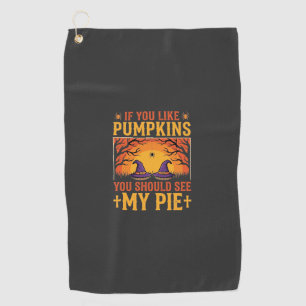 Lustiger Halloween-Kürbiskuchen-Hexen-Design_1 Golfhandtuch