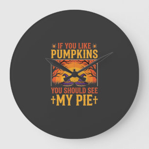 Lustiger Halloween-Kürbiskuchen-Hexen-Design_1 Große Wanduhr