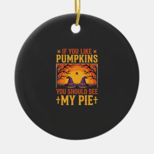 Lustiger Halloween-Kürbiskuchen-Hexen-Design_1 Keramik Ornament