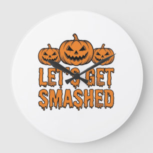 Lustiger Halloween Lasst Uns Zerschmettert Kürbis Große Wanduhr