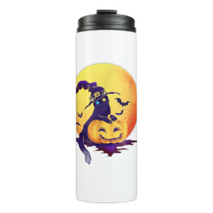Lustiger Halloween-Laternen-Kürbis-Katzenlaternen- Thermosbecher