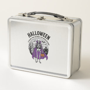 Lustiger Halloween-Mantel-Skeleton-Zitat Vintage-D Metall Brotdose