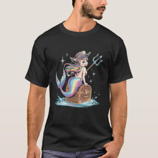 Lustiger Halloween Meerjungfrau Pirat Katze Männer T-Shirt