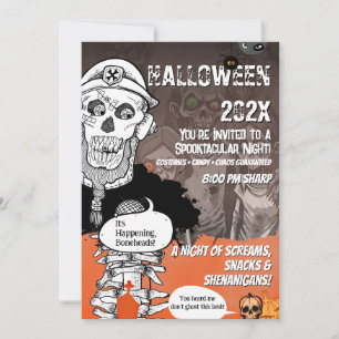 Lustiger Halloween-Mic-Bash mit Skelett Einladung