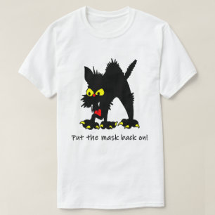 Lustiger Halloween-Schwarze-Katze-Gekrümmter-Rücke T-Shirt