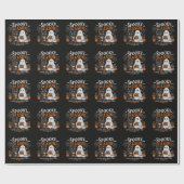 Lustiger Halloween-Schwarzer-Kater-und-Geist-Kaffe Geschenkpapier (Flach)