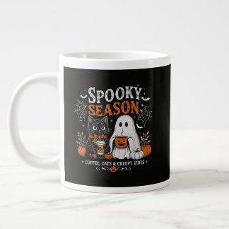 Lustiger Halloween-Schwarzer-Kater-und-Geist-Kaffe Jumbo-Tasse