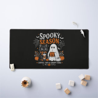 Lustiger Halloween-Schwarzer-Kater-und-Geist-Kaffe Schreibtischunterlage