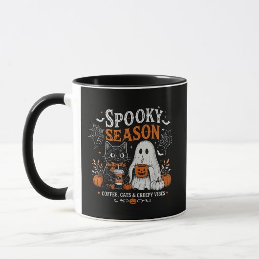 Lustiger Halloween-Schwarzer-Kater-und-Geist-Kaffe Tasse (Links)