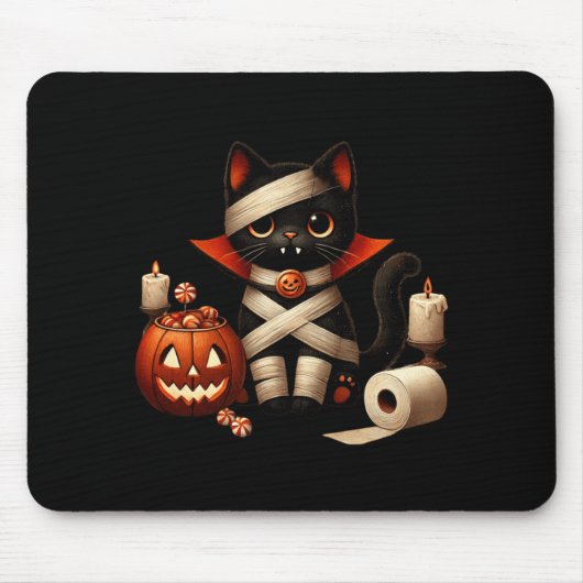 Lustiger Halloween-Schwarzer-Katze-Dracula-Kostüm- Mousepad (Vorne)