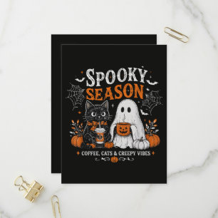 Lustiger Halloween-Schwarzer-Katze-und-Geist-Kaffe Einladungspostkarte