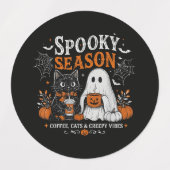 Lustiger Halloween-Schwarzer-Katze-und-Geist-Kaffe Etiketten (Design 2)