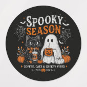Lustiger Halloween-Schwarzer-Katze-und-Geist-Kaffe Etiketten (Design 1)