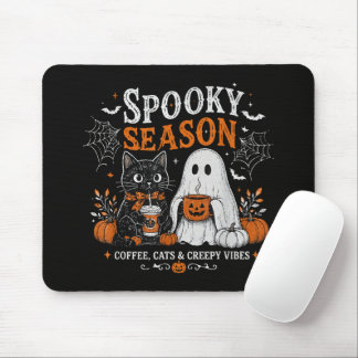 Lustiger Halloween-Schwarzer-Katze-und-Geist-Kaffe Mousepad