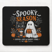 Lustiger Halloween-Schwarzer-Katze-und-Geist-Kaffe Mousepad (Vorne)