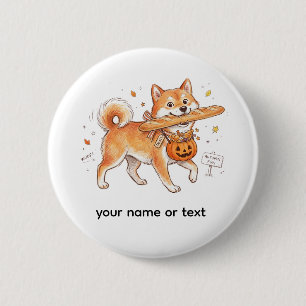 Lustiger Halloween-Shiba-Inu-Hund-Baguette-Brot-Ki Button