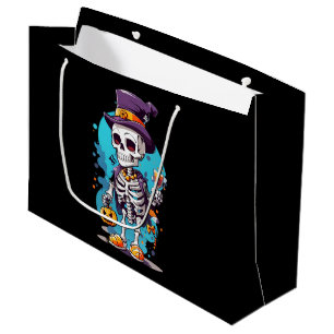 Lustiger Halloween-Skelett mit Zylinder Große Geschenktüte