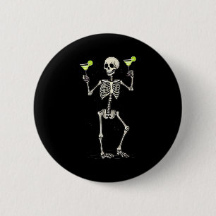 Lustiger Halloween-Skelett trinkt Margarita-Schwan Button