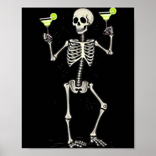 Lustiger Halloween-Skelett trinkt Margarita-Schwan Poster