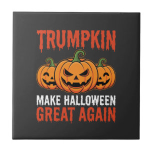 Lustiger Halloween Trumpkin-Kürbis-Parodie Fliese