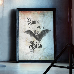 Lustiger Halloween Vampir-Fledermaus Komm herein f Poster