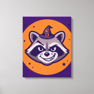 Lustiger Halloween-Waschbär-Hexe-Leinwand Leinwanddruck