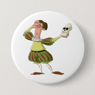 Lustiger Hamlet Shakespeare Schauspieler hält Tote Button