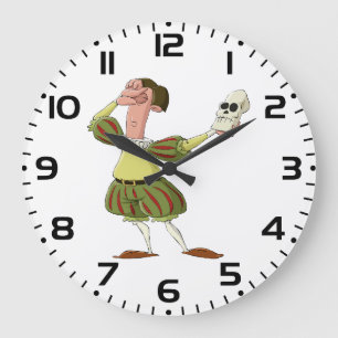 Lustiger Hamlet Shakespeare Schauspieler hält Tote Große Wanduhr