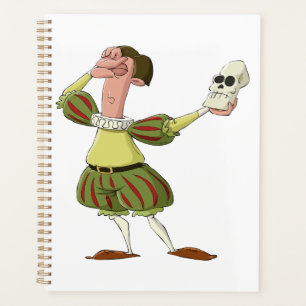Lustiger Hamlet Shakespeare Schauspieler hält Tote Planer