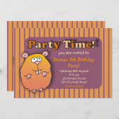 Lustiger Hamster-orange lila gestreifte Einladung (Vorne/Hinten)