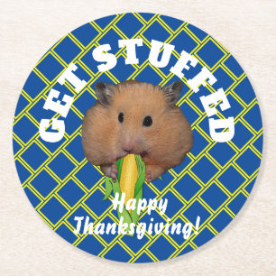 Lustiger Hamster Thanksgiving Runder Pappuntersetzer