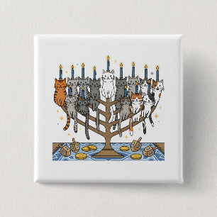Lustiger Hanukkah Meowzel Katzen Menorah Button