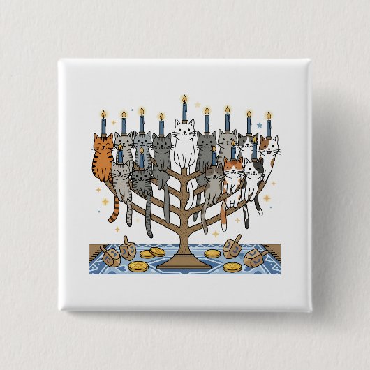 Lustiger Hanukkah Meowzel Katzen Menorah Button (Vorderseite)